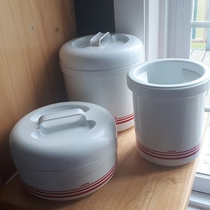 Vintage - Set med 2 isolerade plastkrukor och 1 hink för transport av varm eller kall mat