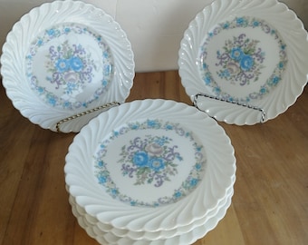 Harviland Limoges France - Twists and blue flower pattern - salad plates