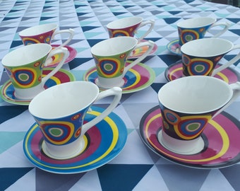 Set of FUNKY and COLORFUL espresso cups and saucers