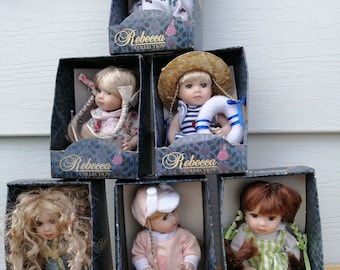 6 miniature porcelain dolls - Rebecca Collection