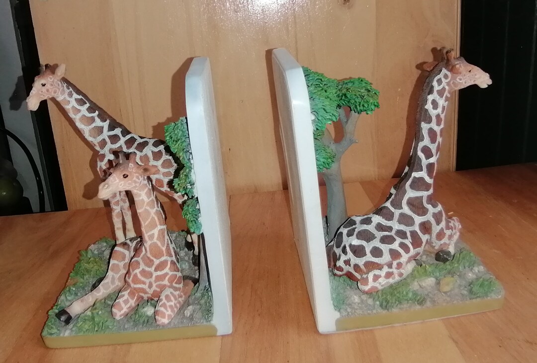 Pair of Bookends Scenes From Africa Giraffes Etsy