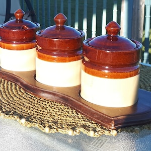Vintage Set of 3 small pots of service - Jam, condiments, salt ...