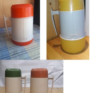 4 termosy: 1 pomarańczowy, 1 zielony, 1 brązowy (model nr 6002 60F) i 1 żółty (model nr 6202 62F)