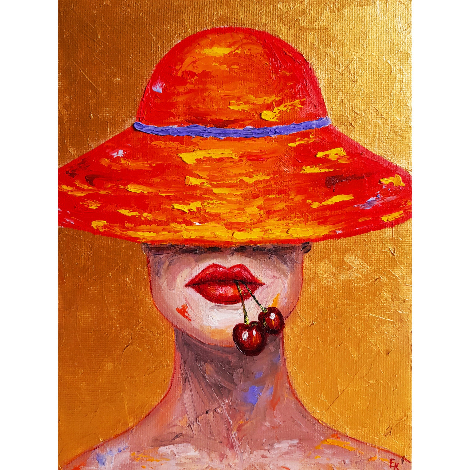 Woman Hat Painting Beautiful Girl Original Art Oil Painting Etsy