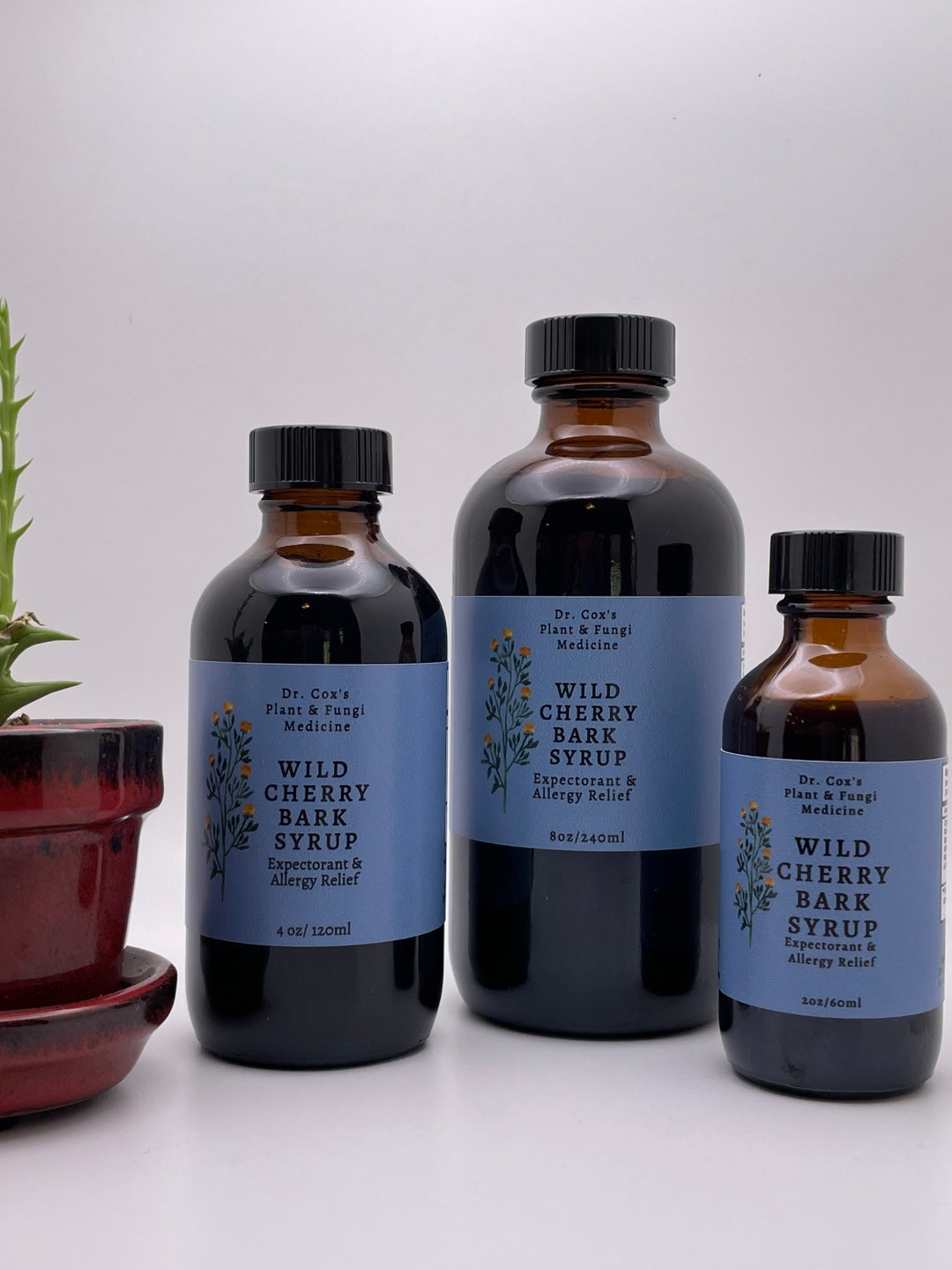 Organic Wild Cherry Bark Syrup 8oz or 4oz for Congestion and Allergies