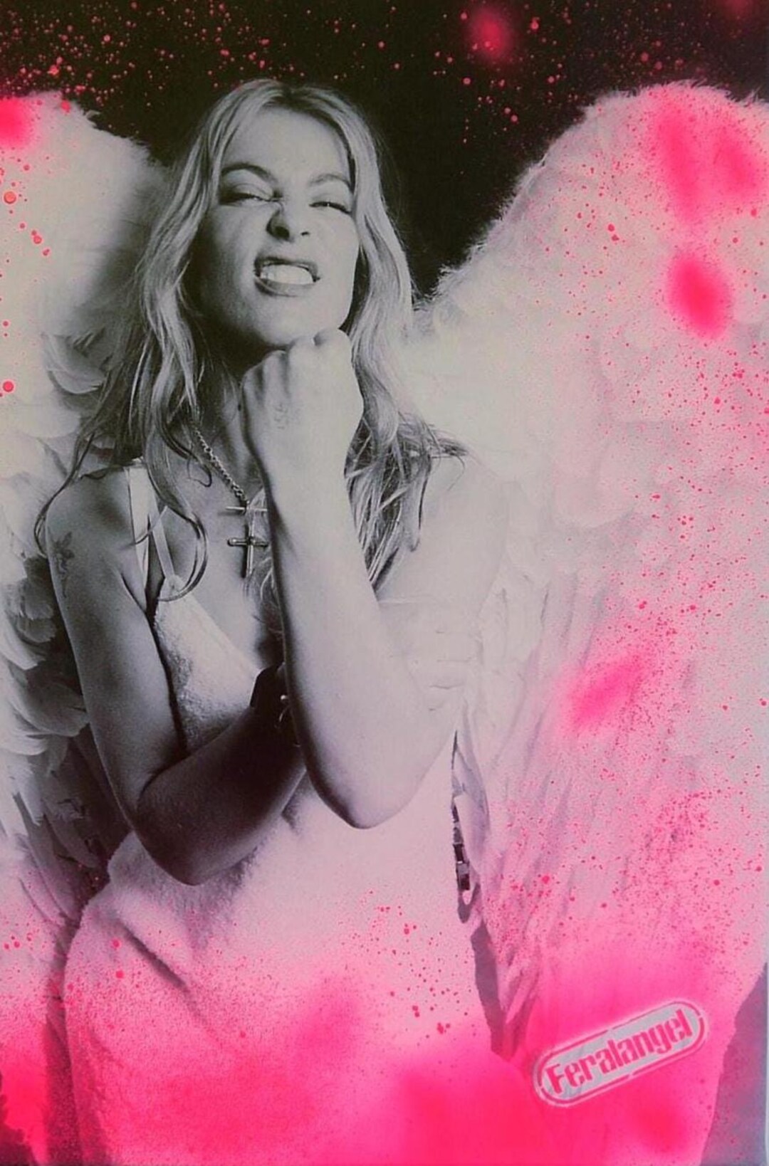 Punk Feral Angel With Pink Splatter Effect - Individually Sprayed Hand ...