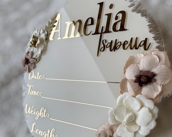 Baby name sign, baby stats sign, baby hospital sign, baby name plate, baby announcement sign