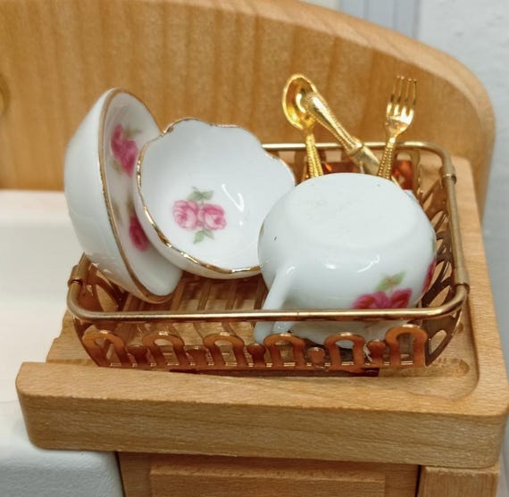 Reutter Porcelain Dish Drainer Brass Plate Bowls Cutlery Vintage