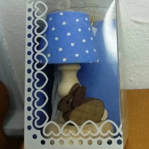 Bodo Hennig rabbit lamp, wooden table lamp kidsroom nursery, easter deco Bunny, Sky blue vintage dollhouse miniature 1:10 in oP.! Brand New!