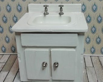 Vintage del Prado, wooden bathroom sink, furniture miniature 1:12