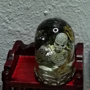 Dollhouse glass dome with zombie sceleton, handmade by KAFNL curiosities, Artisan, biologist, Halloween, witch accessories miniature 1:12, 0oak!