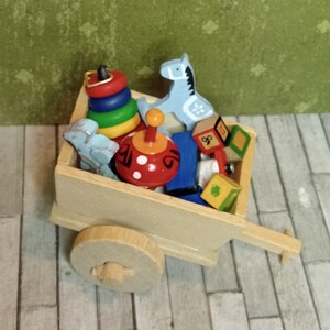 ドールハウス、プルカート、おもちゃカート、ハンドカート、最高品質、子供/部屋用のおもちゃがいっぱい、7 ヴィンテージ、木製ミニチュア 1:12/10 ミント!