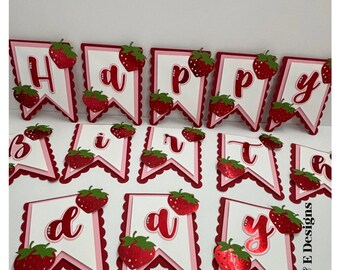 Happy Birthday Banner, Strawberry Themed Banner, Birthday Banner, Birthday, Strawberry Birthday, Berry Birthday, Cardstock Birthday Banner