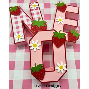 Berry First Birthday 3D Cardstock Letters, Strawberry Themed 3D Cardstock Letters, Strawberries and Daisy’s, Birthday Cardstock Letters