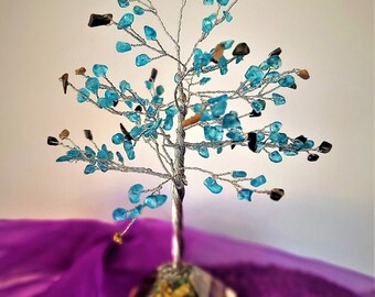 August Birthday Crystal Tree of Life Sodalite Green Aventurine, Large  8&quot; Tree Confidence Chakra Stones, Meditative Ancient Wisdom Curations