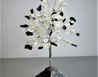 April Birthday Tree of Life/ Birthday/ Gemstone Tree/ Black Tourmaline and Clear Quartz Large 8&quot; Tall Tree- Protects and Amplifies Energy