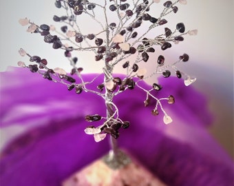 January Birthday Tree of Life, Brithday Gemstone Tree, Garnet Rose Quartz   Large 8&quot; Tall Tree- Love & Passion Tree Ancient Wisdom Curations