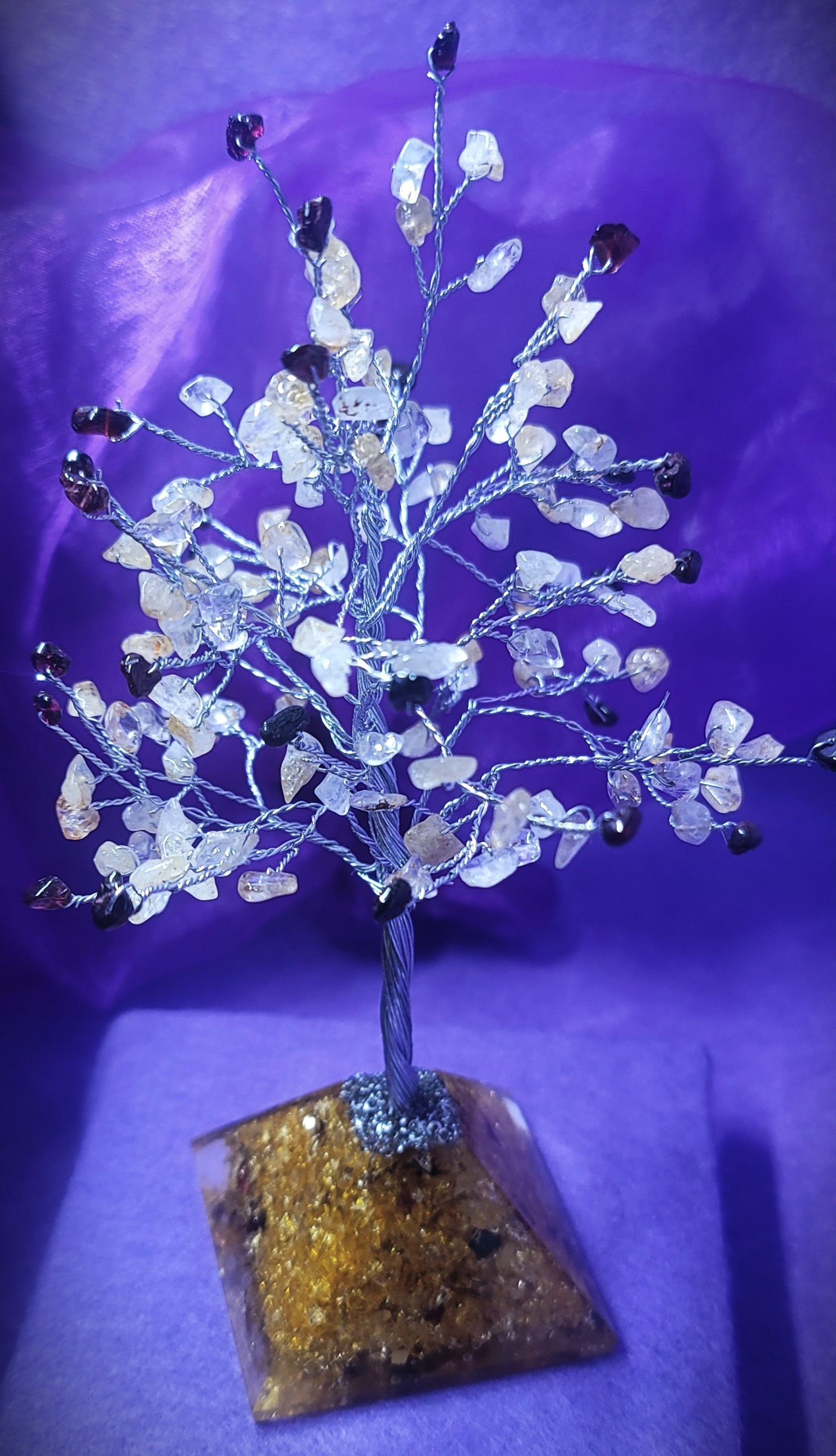 November Birthday Crystal Tree Of Life\ Citrine and Garnet \Orgonite Base Healing Crystals Decor Gift