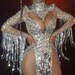 Rhinestone Bodysuit Fringe Sleeves Tassel Mirror Dress Diamond Cowgirl Costume Crystal Rhinestone Bodysuit Birthday Party Outfit Drag Queen 