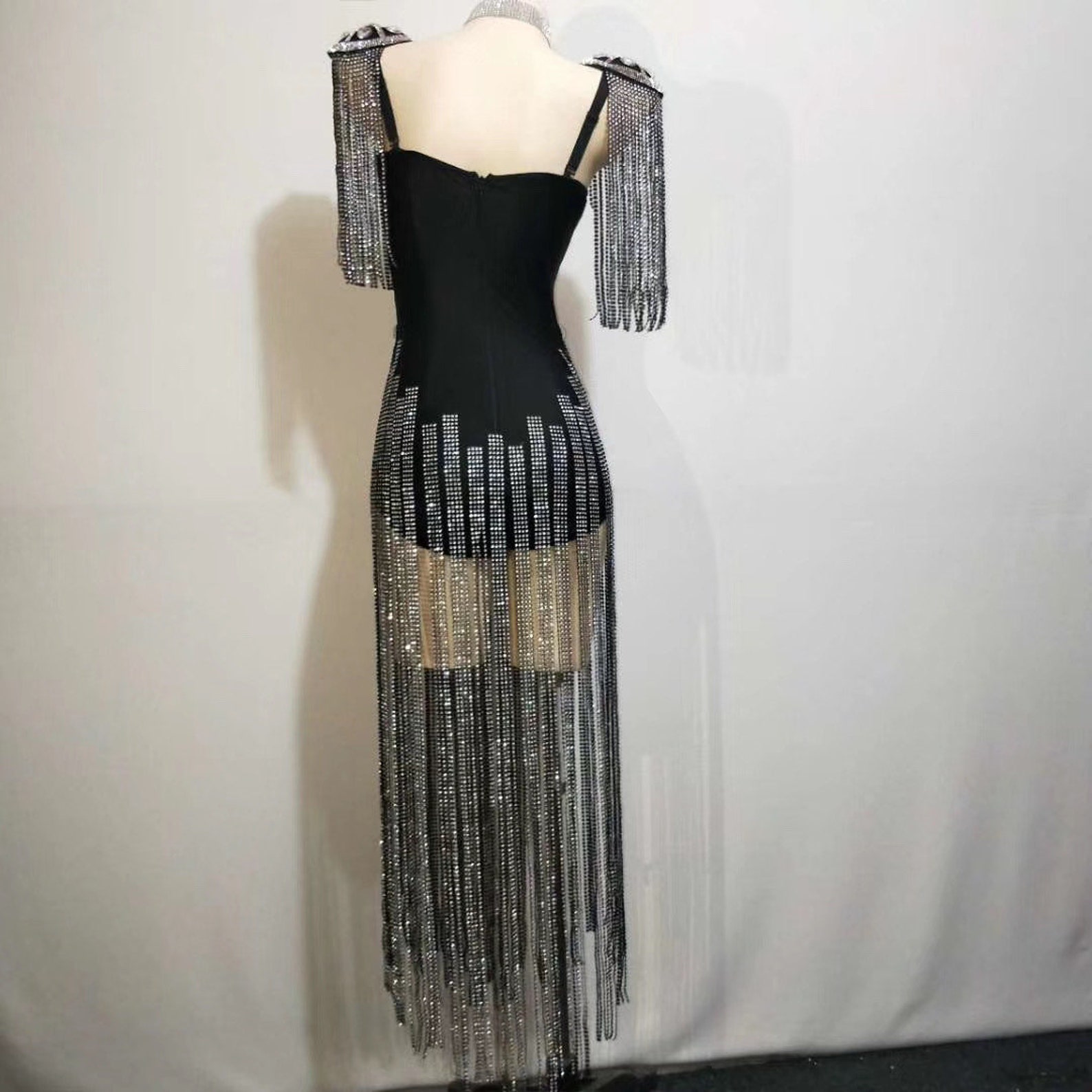 Rhinestone Bodysuit Fringe Dress Sleeves Tassel Skirt Country Etsy
