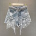 Rhinestone Shorts Tassel Fringe Bodysuit Sequin Shorts Country Cowgirl Crystal Costume Jumpsuit Rhinestone Denim Silver Festival Outfit 