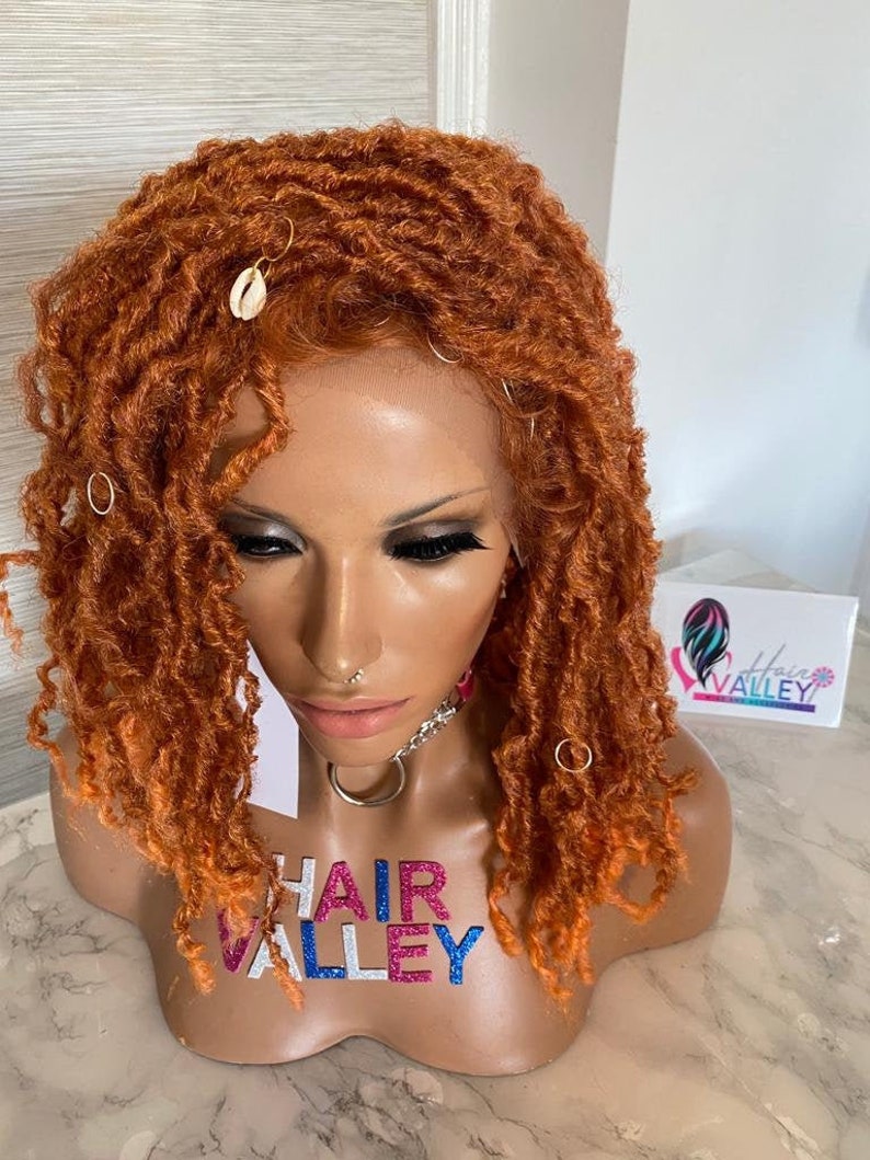 Lace Front Wig Braided Soft Faux Locs Curly ORANGE COLOR Etsy