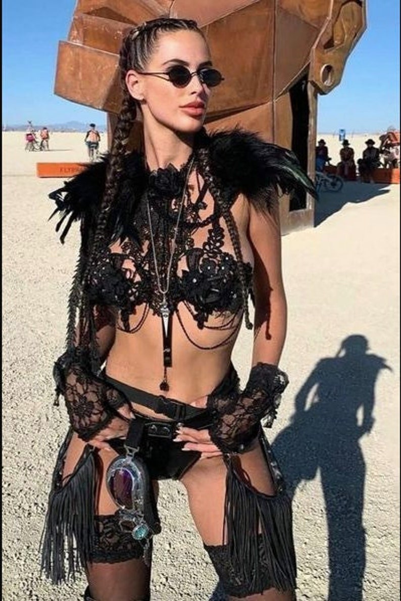 Feathers Bra Feather Top Skirt Peacock Feather Harness Festival Outfit Burning Man Boho Cowgirl BDSM Costume Fetish Performance Gothic Witch 