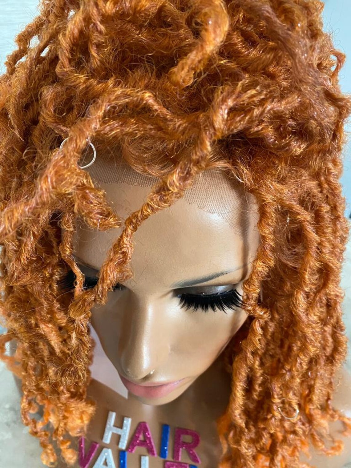 Lace Front Wig Braided Soft Faux Locs Curly ORANGE COLOR Etsy