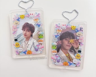 Kpop Acrylic Photocard Holder | diamond cloud clear pc holder keychain standee, double sided cute pink purple gift