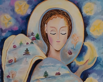 ville dans un ange peinture sur toile;peinture originale;art de la peinture numérique