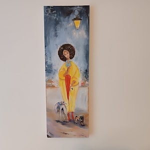 Lady Walking Dogs Wall Art Modern Art Palette Knife Painting Interior Decor Oil Painting