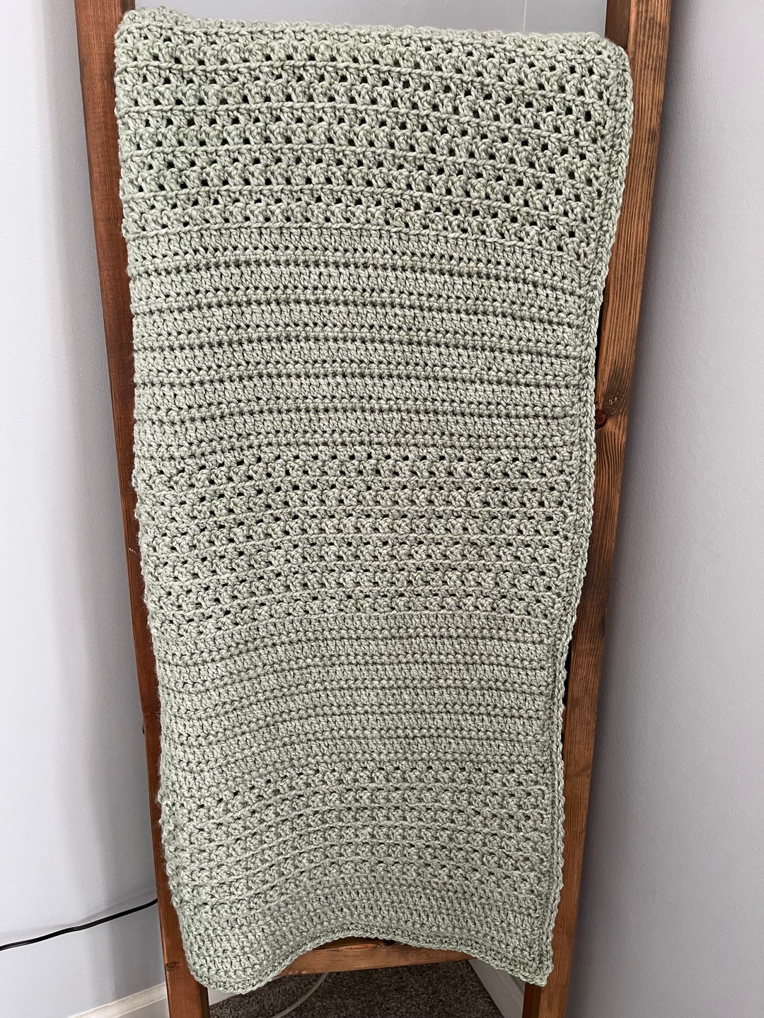 Queen Size Crochet Blanket Afghan Light Green Acrylic 75L Etsy