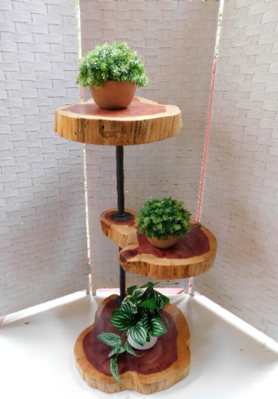 Three Tiered Live Edge Cedar Stand, Christmas Village Display