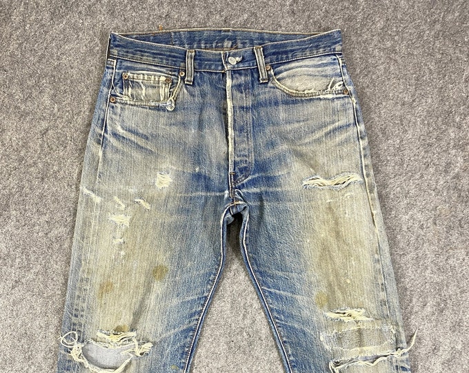 Redline 80s Big E Ripped Vintage Levis Jeans 32x29.5 Blue Distressed ...