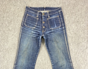 28x30.5 Faded Blue Vintage Blue Way Flare Jeans - JN3309 Blue Distressed Denim Faded Denim Grunge Style Vintage Denim Unisex Jeans