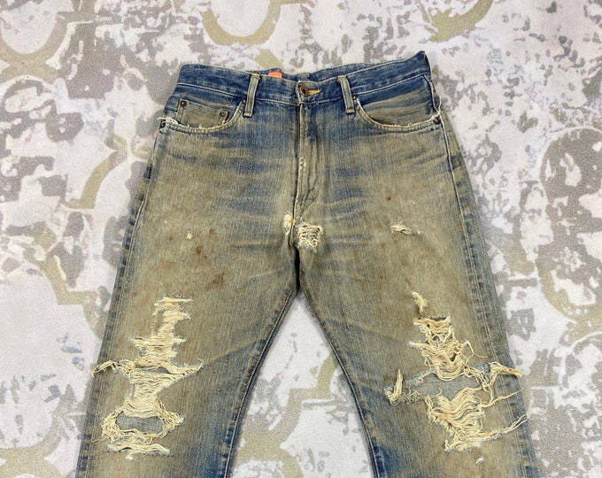 VTG STYLE EDWIN 505X JAPANESE REDLINE SELVEDGE DISTRESSED JEANS 29” W 32”L main image 1