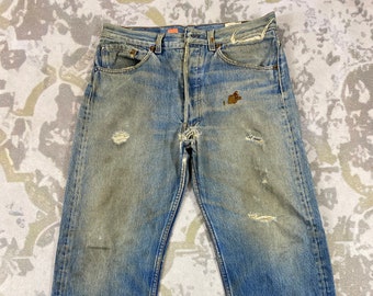 31x27.5 90s Dirty Blue Vintage Levi&#39;s 501 Jeans Denim- JN3734 Blue Distressed Denim Faded Denim Grunge Style Vintage Denim Unisex Jeans