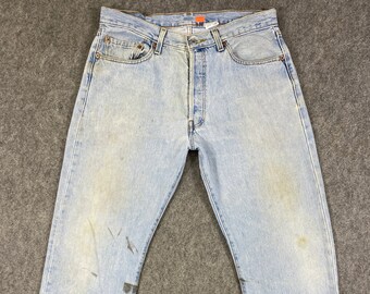 33x31 Vintage Levi&#39;s 501 Jeans Light Blue Wash Denim Red Tab Faded Denim Grunge Style Vintage Denim Unisex Jeans