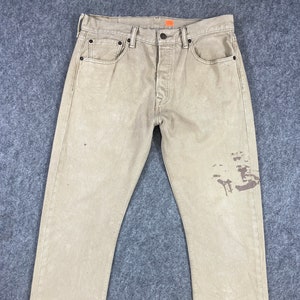 32x29.5 Vintage Levi&#39;s 501 Jeans Khaki Denim Red Tab Faded Denim Grunge Style Vintage Denim Unisex Jeans