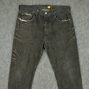 34x29 Vintage Levi&#39;s 501 Black Denim Red Tab Faded Button Fly Denim Grunge Style Vintage Denim Unisex Jeans