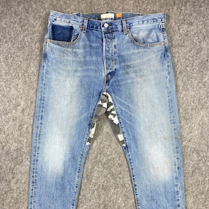 38x32 Levi&#39;s 501 Alter Taper Jeans Distressed Blue Denim Red Tab Faded Denim Grunge Style Vintage Denim Unisex Jeans