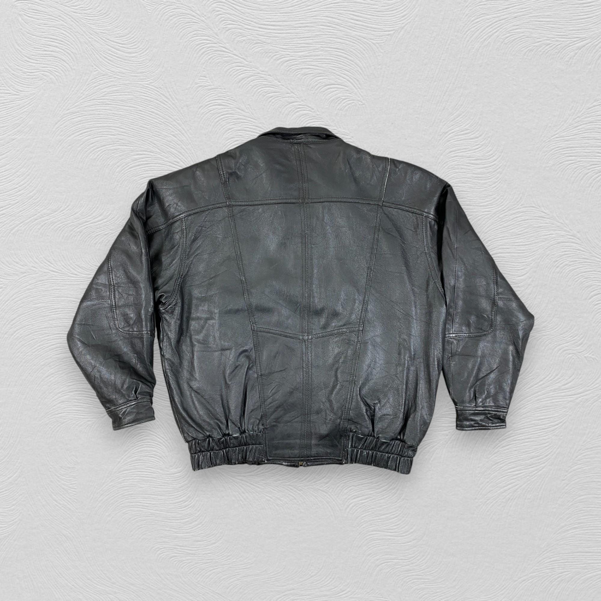 Vintage Scandinavian Leather Jacket 90s Black Leather Bomber