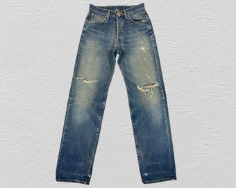 29x34 Distressed Blue Vintage Redline Edwin Jeans Denim- JN3522 Blue Distressed Denim Faded Denim Grunge Style Vintage Denim Unisex Jeans