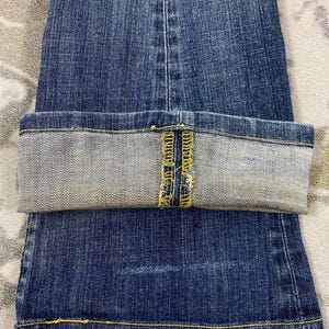 Storlek 29x27.5 Vintage Wrangler Blue Bell Jeans Flare Cut Bootcut Denim, Distressed Fade, Låg midja, Y2K Estetisk Boho Chic bild 14