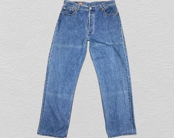 Vintage Levis 501 Button Fly Jeans Mens Blue Denim Jeans,Classic Straight Leg 35x29.5 90s Streetwear Aesthetic Retro Grunge Fashion USA Made