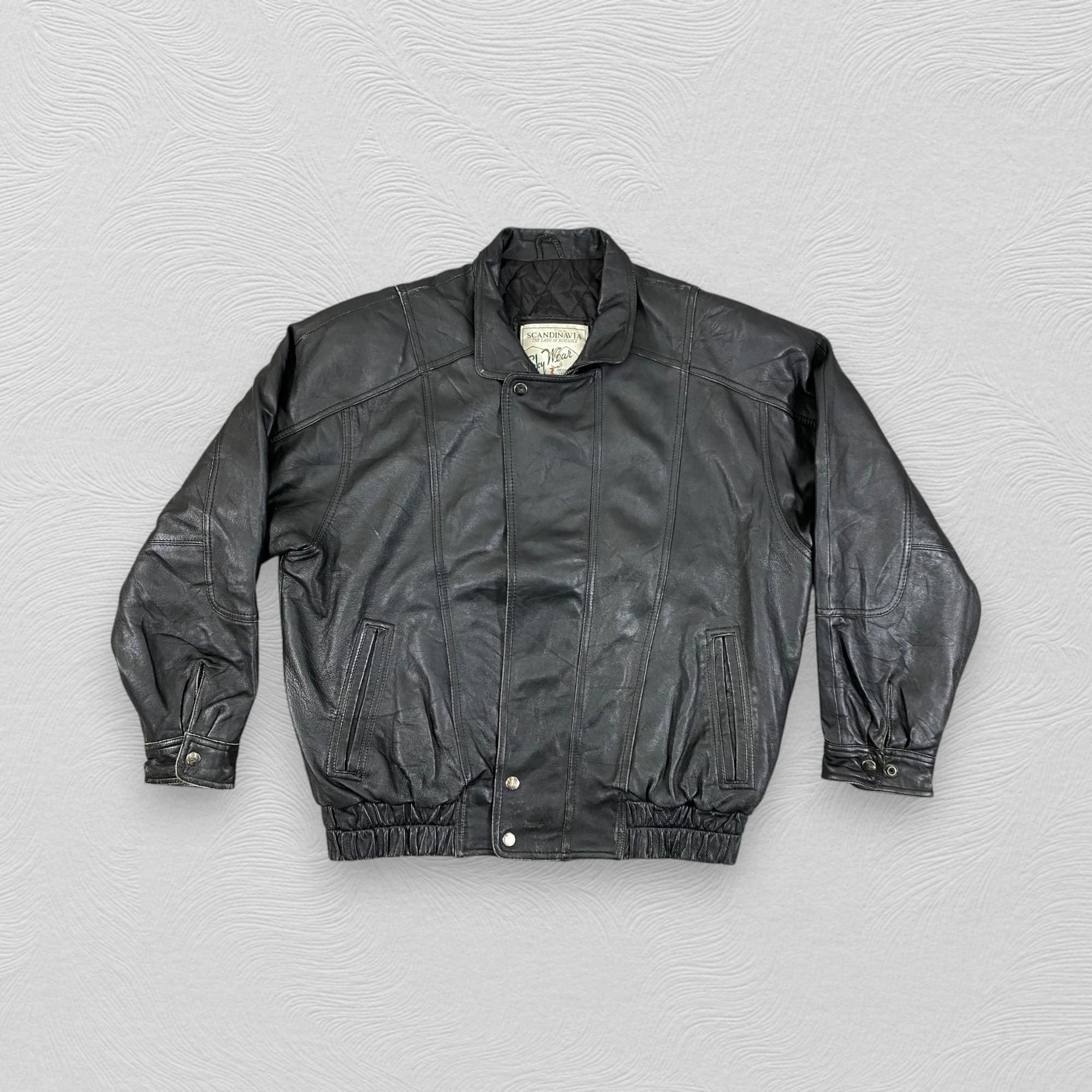 Vintage Scandinavian Leather Jacket 90s Black Leather Bomber