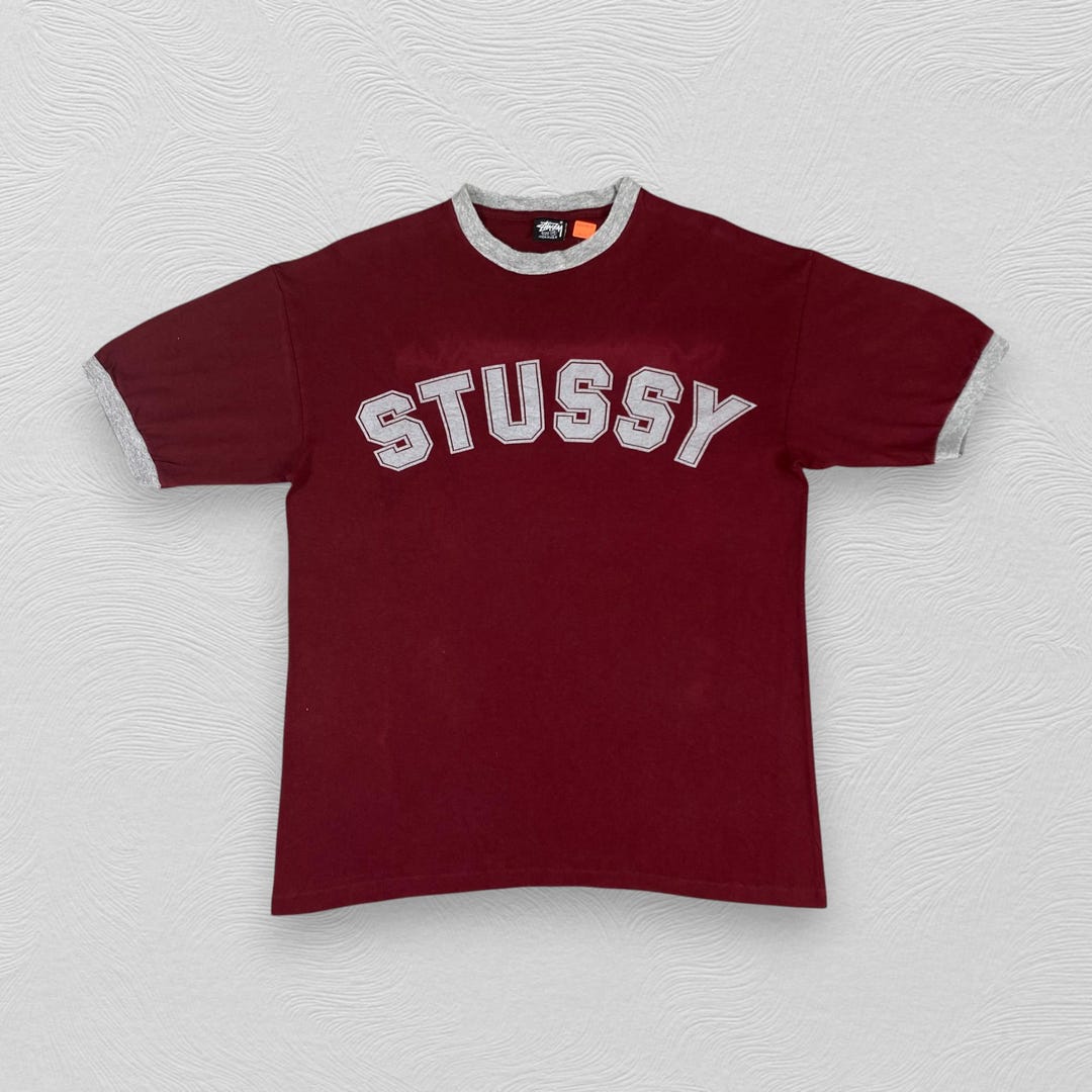 【OLD STUSSY】Stussy California Ringer Tee VINTAGE Stussy Men T-Shirt Large Gray Ringer 90s College LA
