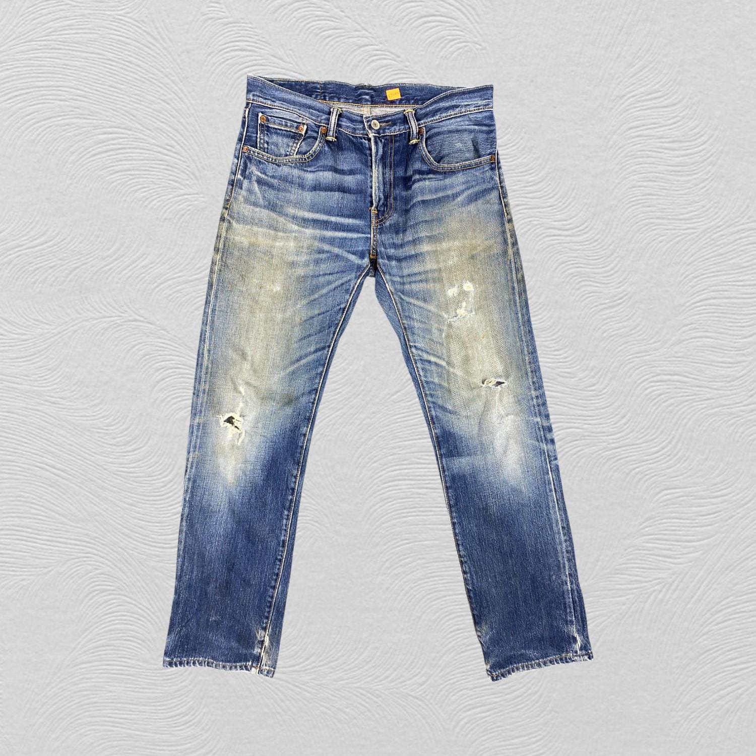 パンツ Levi's MADE&CRAFTED 502 damage denim 33x31 Distressed Blue Vintage Levi's 502 Jeans SJ065 Denim