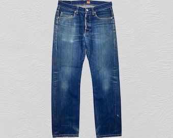 Talla 30x28.5 Vaqueros vintage japoneses Redline azules de marca Denim-JN3957 Denim desgastado azul Denim descolorido Estilo grunge Denim vintage Unisex W30