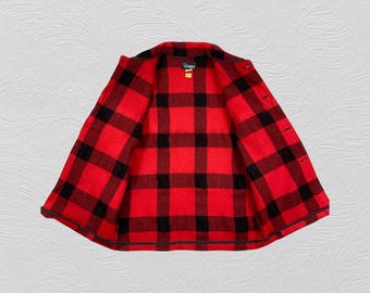 Vintage Codet Red Black Buffalo Plaid Wool Jacket - Lumberjack Workwear Shirt - Grunge Outdoorsy Chore Coat - Size Medium
